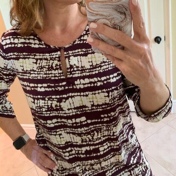Target Mossimo Silky Purple Pattern 3/4 Sleeve Short Dress Size Small - Picture 2 of 10